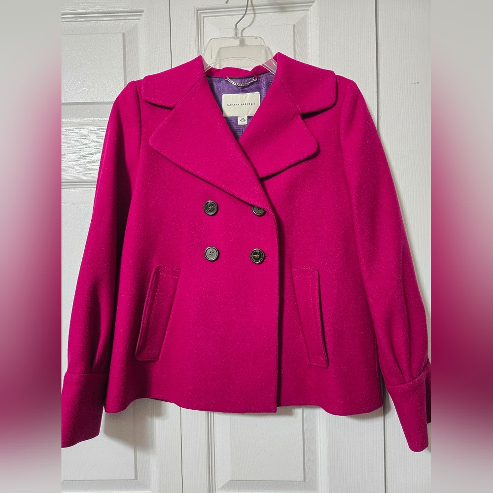Pink Double Breasted Pea Coat Jacket w/Pockets, Fully Lined, Size XS, Like New